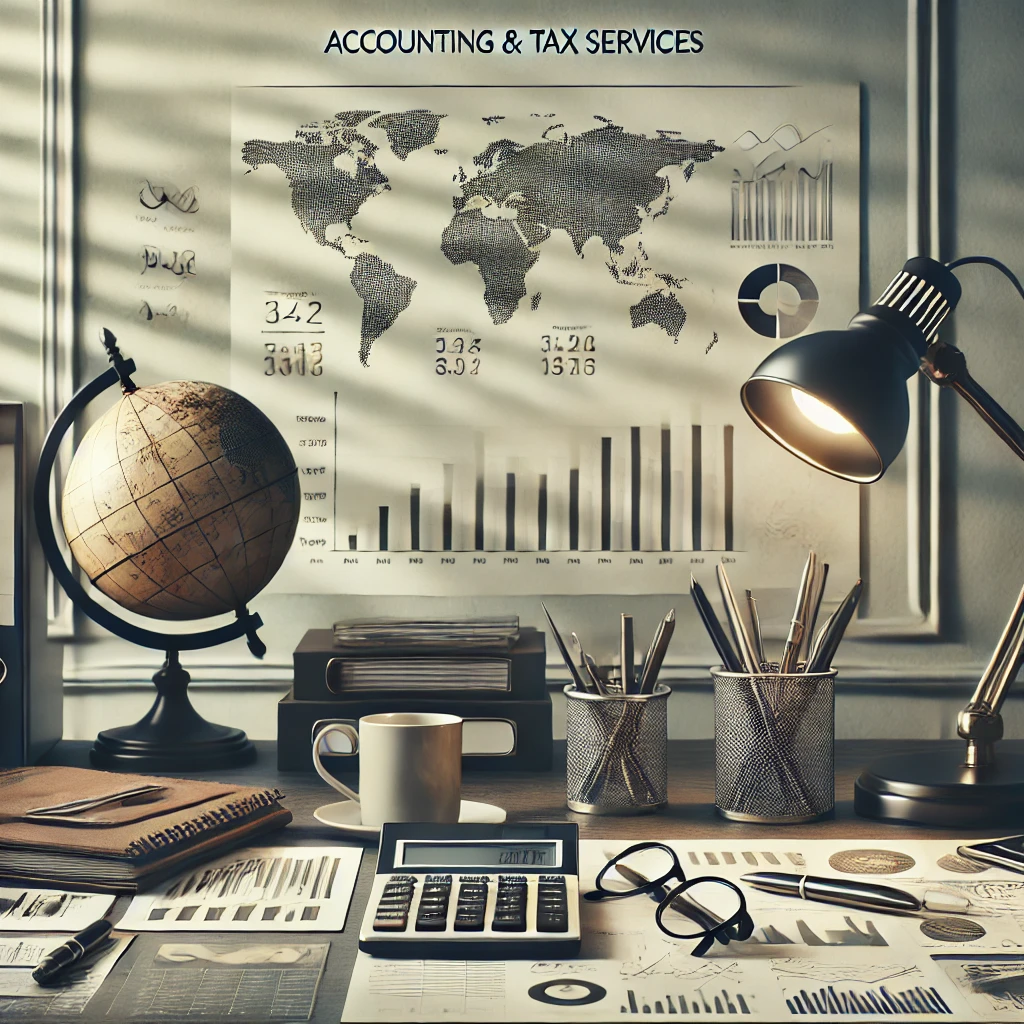 DALL·E 2024-11-14 10.17.48 - A professional office setting for an accounting and tax services firm without text. The setting includes a sophisticated desk with various charts, gra DALL·E 2024-11-14 10.17.48 - A professional office setting for an accounting and tax services firm without text. The setting includes a sophisticated desk with various charts, gra